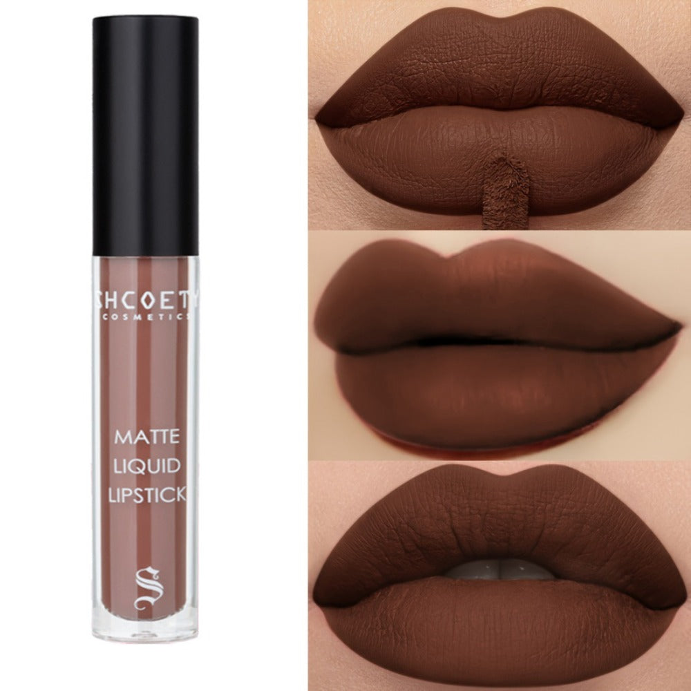 Matte Lip Glaze Set of 3 — Long-Lasting Waterproof Velvet Lip Mud in Brown, Pink & Red, Non-Stick Non-Greasy Formula, Cute Bear Packaging, Perfect for Daily Wear, Party & Festival Makeup