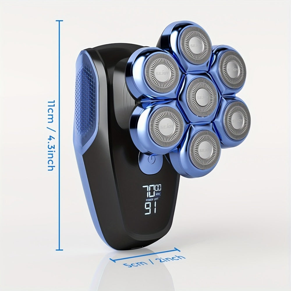 Head Shaver for Bald Men 7D Waterproof Wet Dry Electric Razor 5-in-1 Grooming Kit Type-C Rechargeable 6500-7500RPM Rotary Shaver with Nose Hair Trimmer
