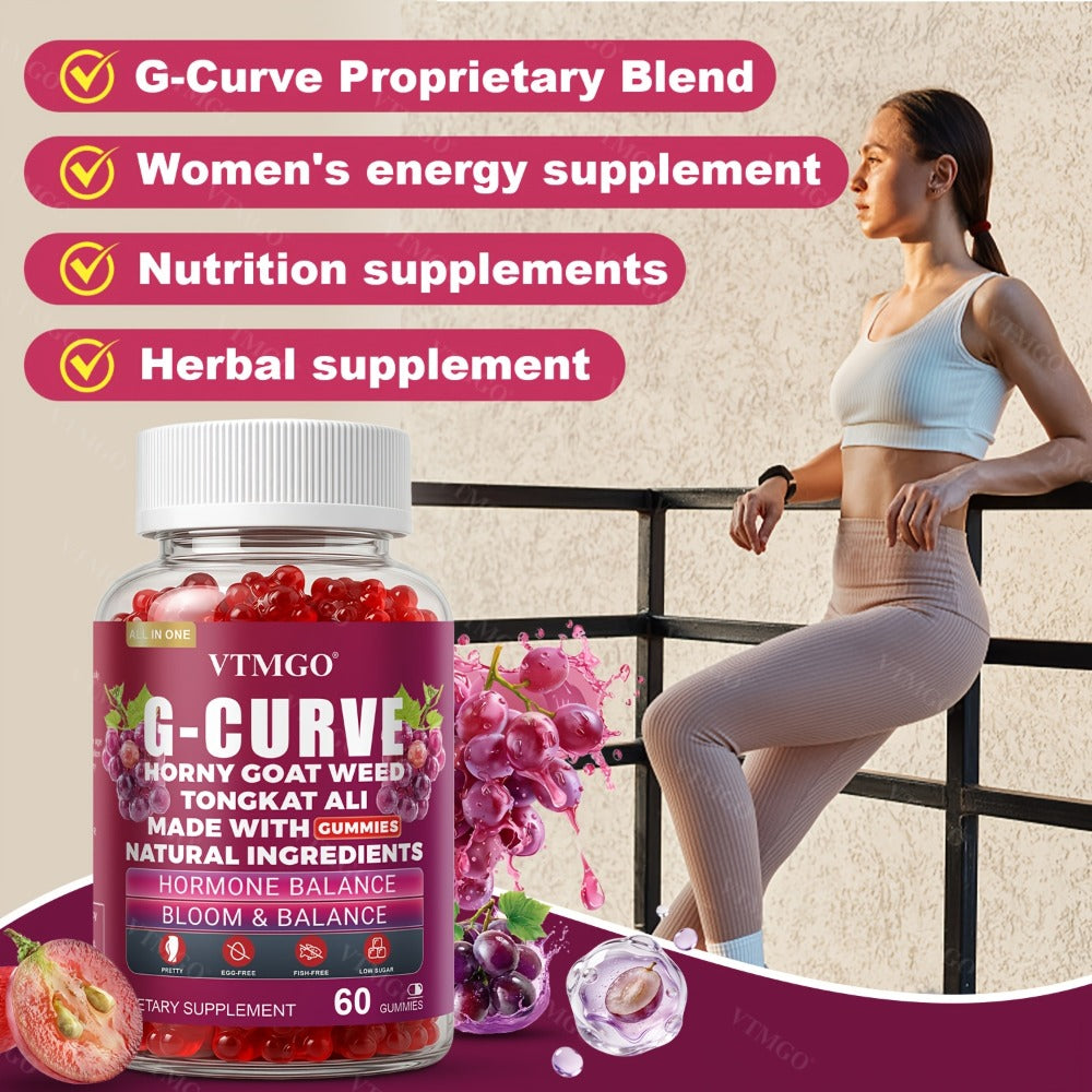 G-CURVE GUMMIES- Rounder, Volumized. Natural Botanical Blend with Maca, Saw Palmetto Berry Powder, Tribulus Terrestris Extract, L-Arginine. It Is A Gift for Women. Life - Confident, Elegant And Beautiful. Grape Flavored (60 Count) (1/2/3 Bottles)