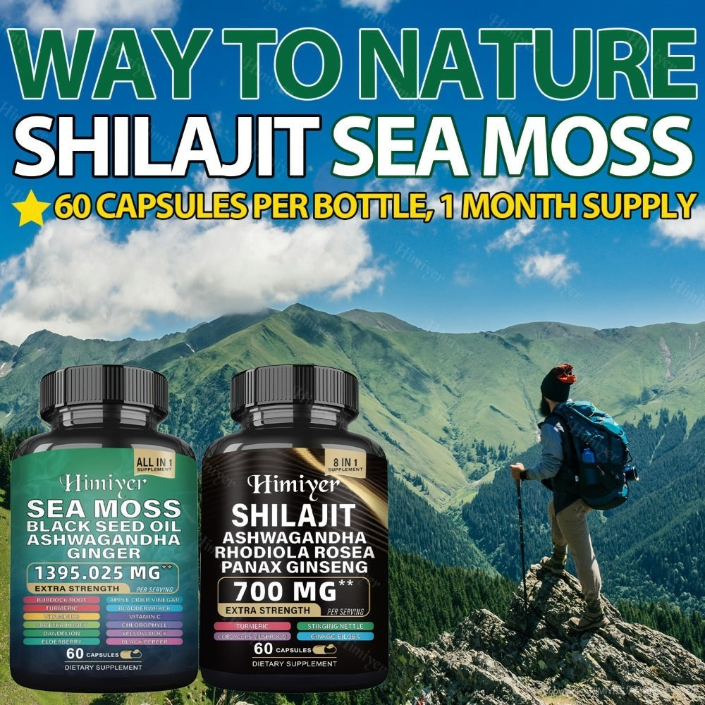 6pcs Sea Moss &SHILA, SEA MOSS 350mg, SHILA 300mg, Ashwagandha 200mg, 3 Courses Of Treatment - 6 Bottle Is Cheaper And Healthier-All Nutritional Supplement, Vitamins, Trace Elements, And Sports Energy.