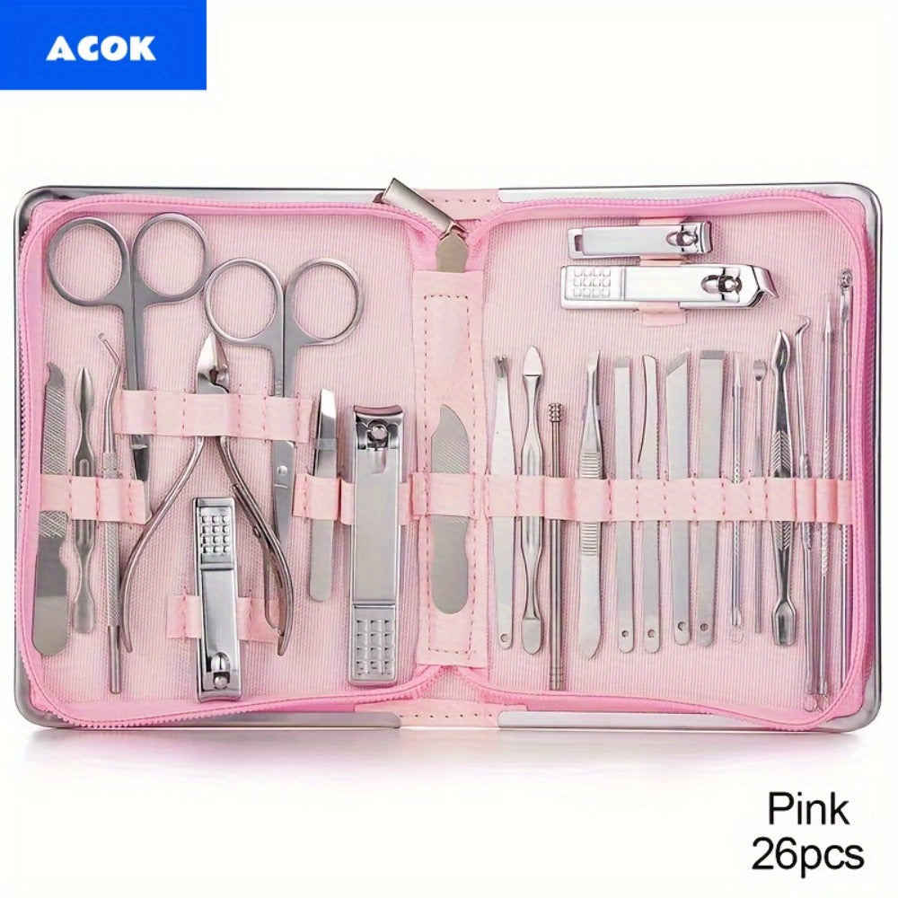 [Christmas Essentials] 26pcs Manicure Set Stainless Steel Nail Clippers Cuticle Nipper Pedicure Care Tool Dead Skin Scissor Cleaning Grooming Kit Christmas Essentials