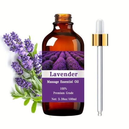 Aromatherapy Lavender Essential Oil 100% Pure Therapeutic Grade for Diffuser Massage Hair Skin Care Relaxation Sleep Aid Stress Relief Men Women Gift 100ml 3.38oz