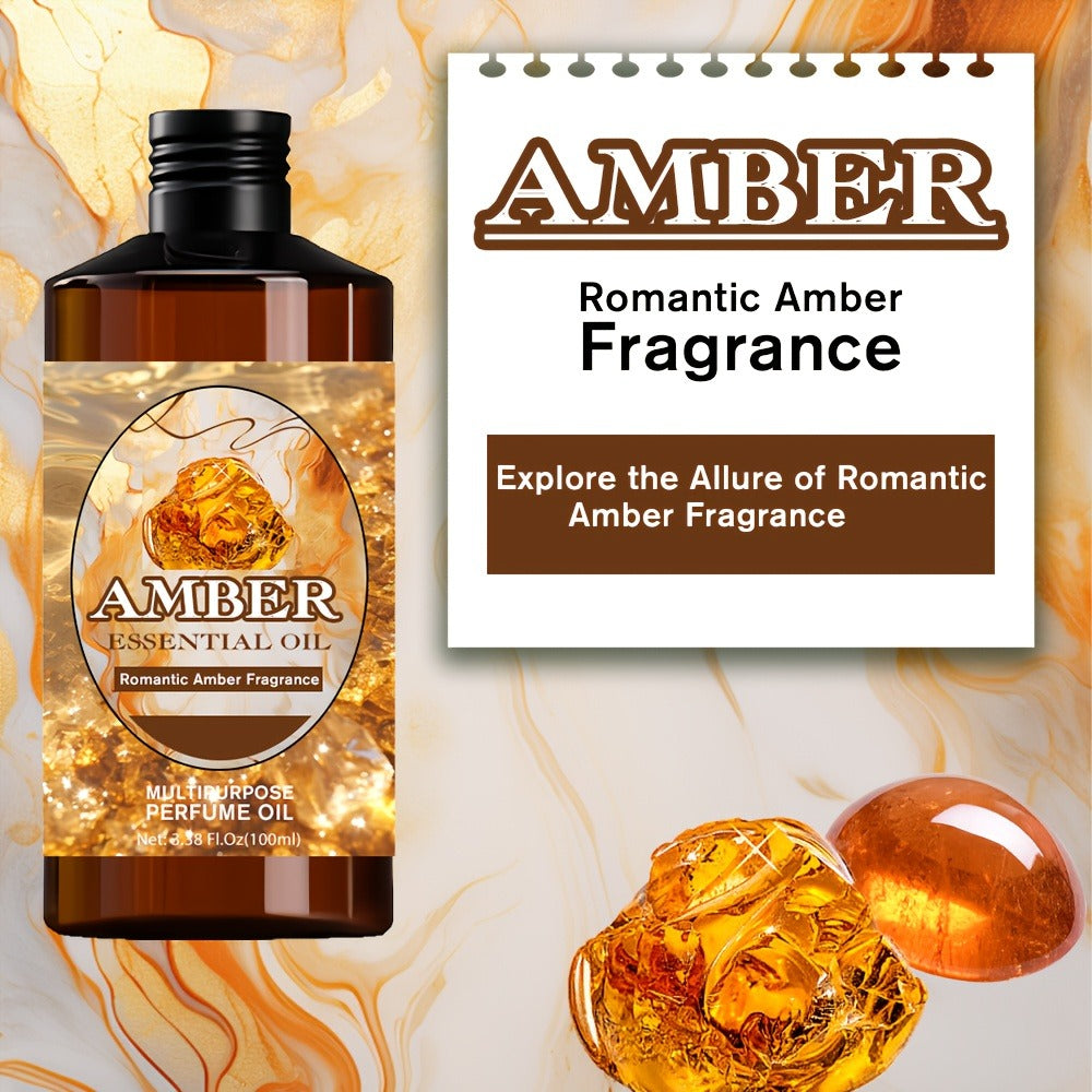 Romantic Amber Fragrance Essential Oil - 3.38oz/100ml, for Hair & Skin Care, Massage, Moisturizing Massage Essential Oil for Men & Women, Gift, Perfect Christmas Gift