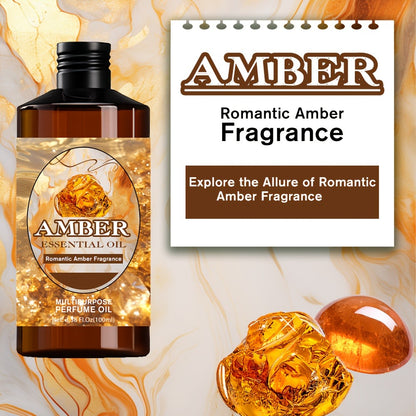 Amber Essential Oil 100ml Pure Romantic Fragrance Aromatherapy Oil for Diffuser Skin Hair Care Massage Moisturizing Therapeutic Grade Scented Oil Gift for Men Women Relaxation Wellness