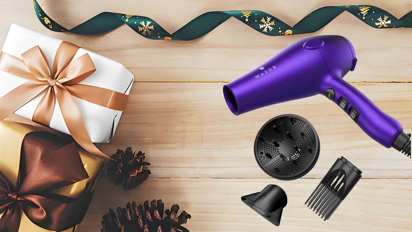 Ionic Hair Dryer 1875W with Diffuser Concentrator & Comb Nozzle - Professional Blow Dryer DC Motor 3 Heat 2 Speed Cool Shot Anti-Frizz Salon Quality Black