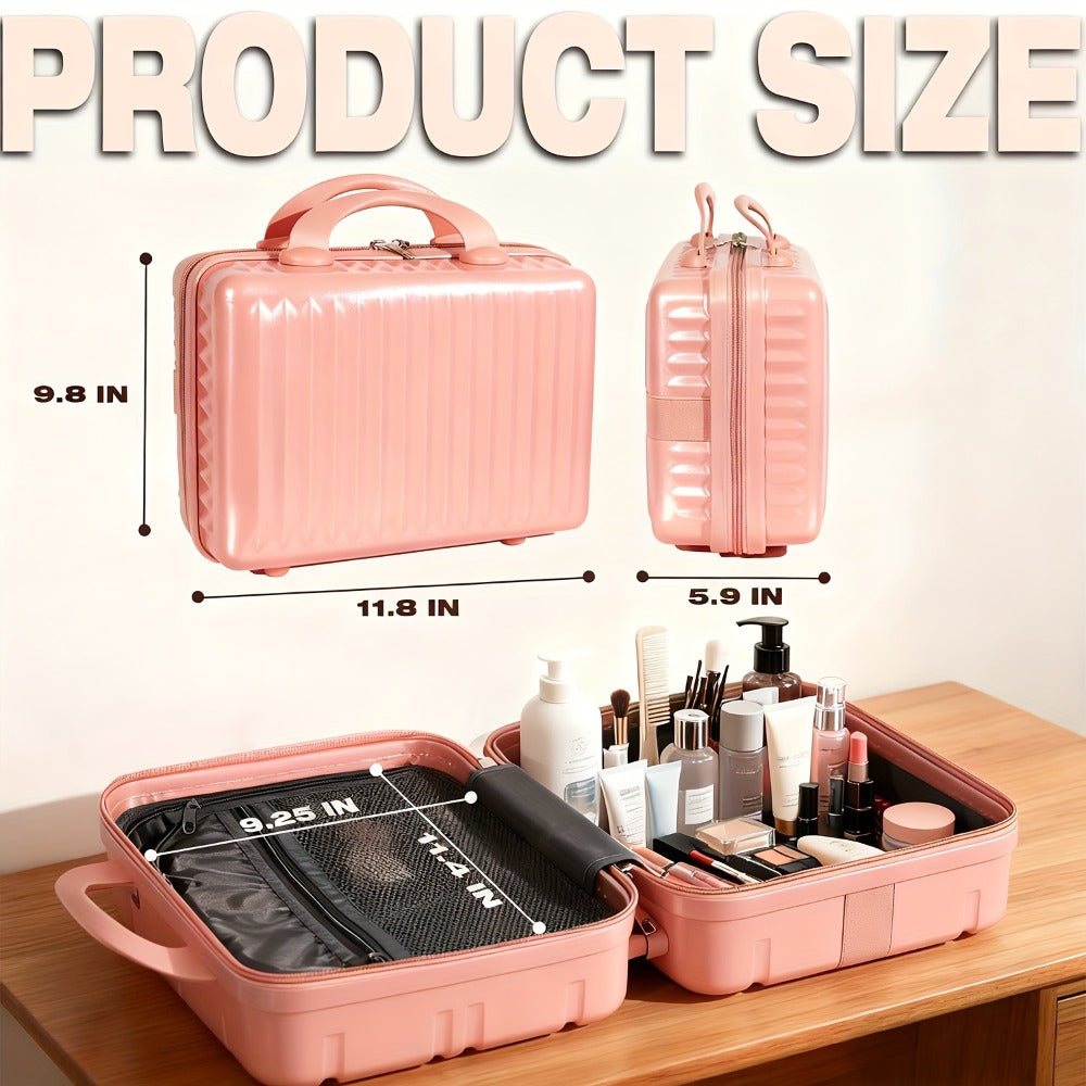 Portable Makeup Travel Case Hand Luggage, Pressure-proof Carrying Makeup Case Suitcase with Elastic Band, Small Hard Shell Cosmetic Case for Travel Camping.The Choice for Elegant Women