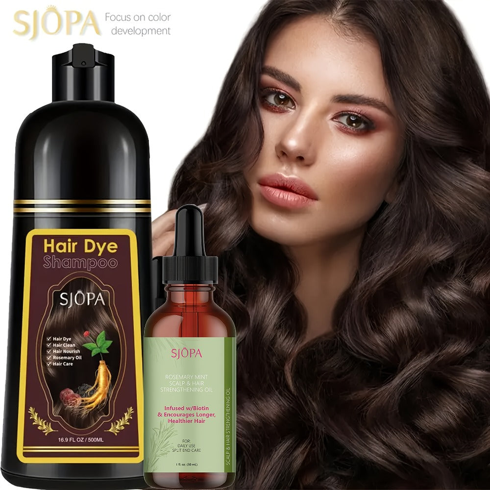 Hair Dye Kit 3-in-1 Color Shampoo with Rosemary Hair Oil - Natural Safe Formula Quick Coloring Gentle on Skin Unisex 500ml Black Brown Red Purple Silver Multi Color
