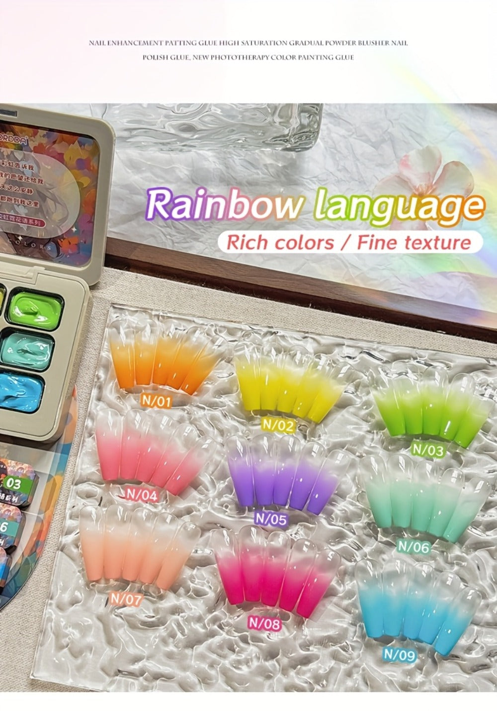MORDDA 9pcs Rainbow Nail Polish Set - Mini 9-Grid Gel Nail Kit, High Saturation, Long-Lasting, No Alcohol, Gradient Effect, Salon Quality, Perfect Gift for Women