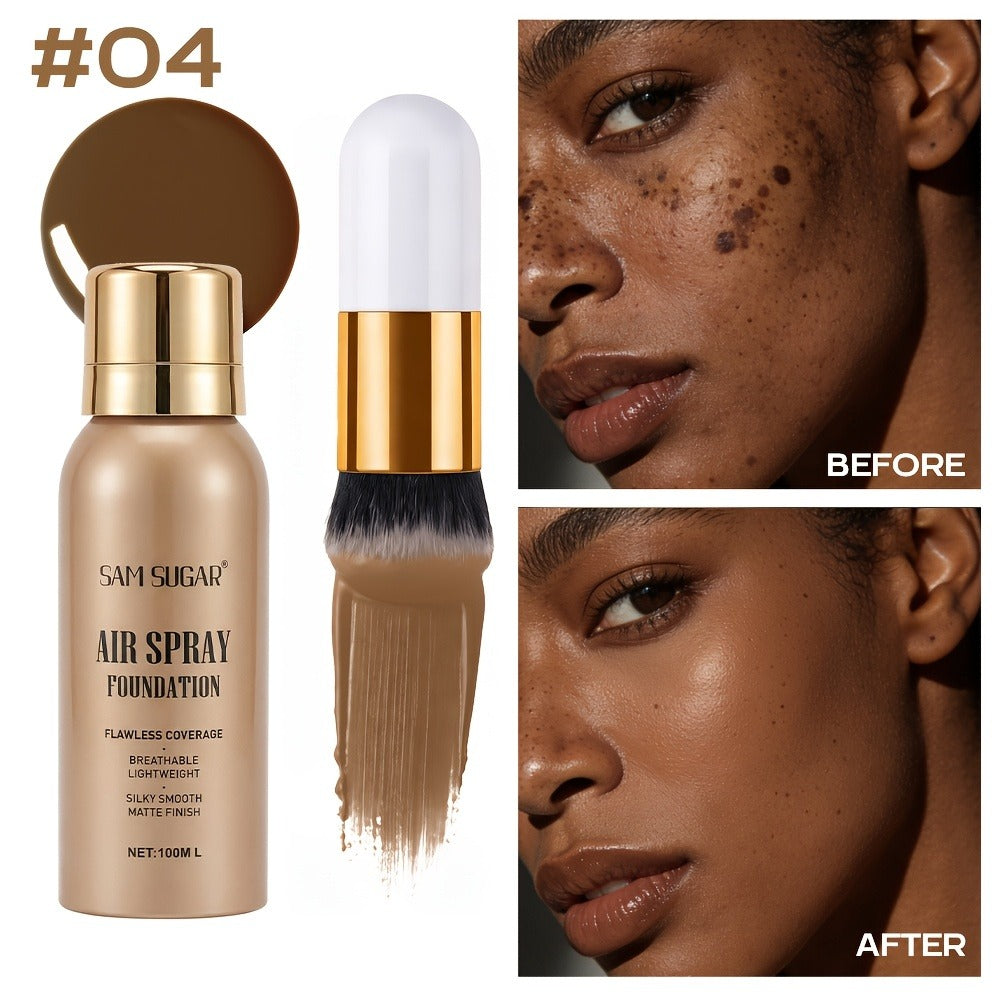 Matte Foundation Spray Powder with Brush Set — Waterproof Sweat-Proof Long-Lasting Full Face Coverage, Natural Finish for All Skin Types