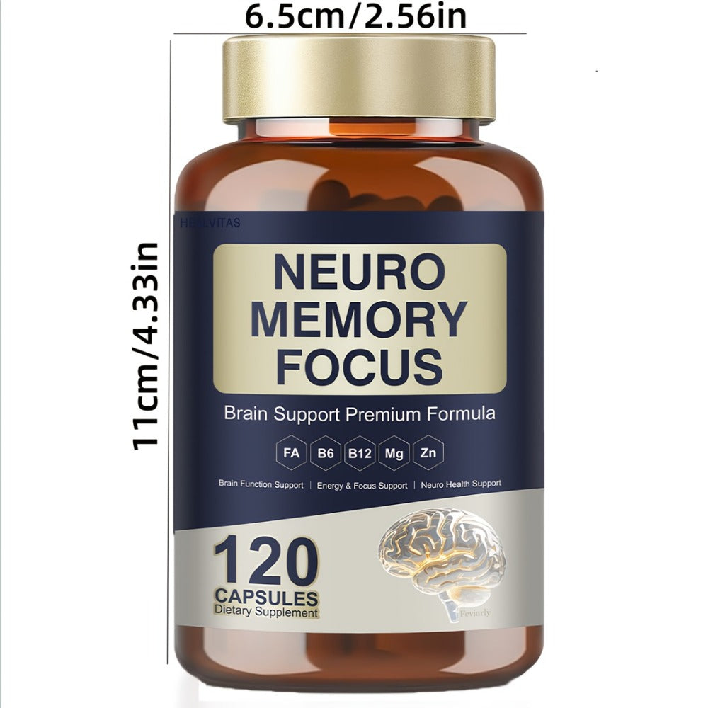 1/2/3pcs - Cognitive Brain Supplement for Memory & Focus-120 Capsules - Mental Clarity, Focus & Neuro Protection - Nootropic Blend with L-Tyrosine, Ginkgo Biloba, Bacopa Monnieri & Alpha GPC- Gluten Free - for Men & Women
