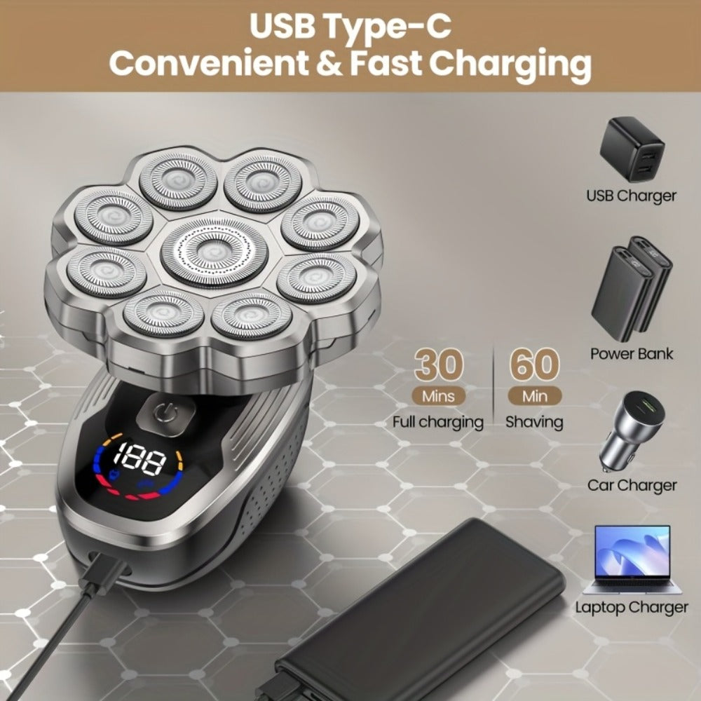[Upgraded Version] 7D/9D Men's Electric Shaver, Bald Barber, Intelligent LED Screen Display, Full Body Wash Wet And Dry Double Shaving, USB-C Fast Charging, Rotary Floating Shaving, Bald God, The Ideal Gift for Boyfriends And Fathers![
