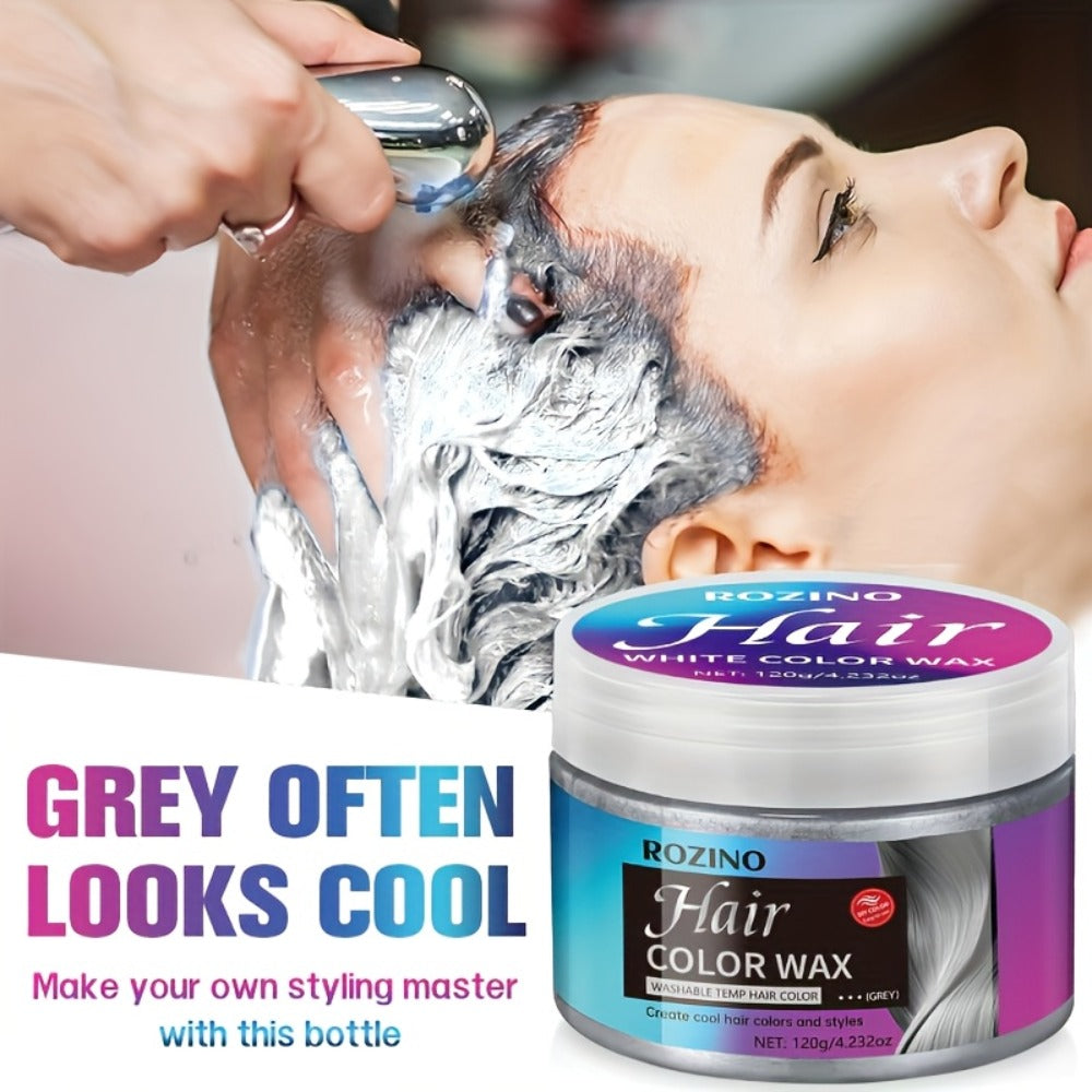Grey Hair Color Wax ROZINO 3-in-1 Color Style & Fix Vitamins Protein Hides Grey Instantly Natural Volume Easy Wash 72Hr Fruity Oceanic Scent 120g 4.23oz