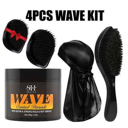 360 Wave Pomade Strong Hold Hair Styling with Jojoba Oil — Frizz Control Moisturizing Formula for Dreads Locks Twists Coily Curly Wavy Hair Men Grooming Daily Hair Care Set