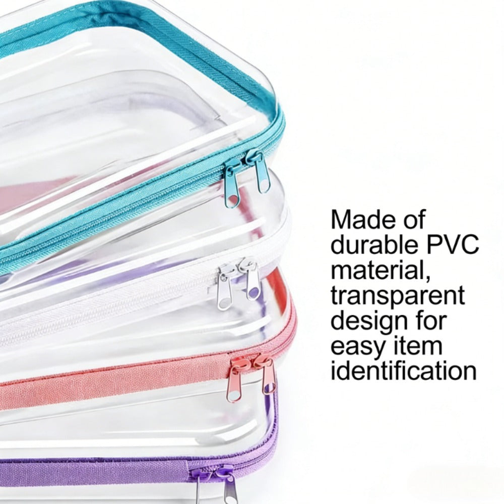 Four Piece Set of Hard Transparent Zipper Storage Bag, Plastic Pencil Case, Transparent Storage Box Suitable for Cosmetics, Snacks, Building Blocks, And Puzzles, Makeup Bag And Makeup Bag (Small, Medium, Large, Extra Large)
