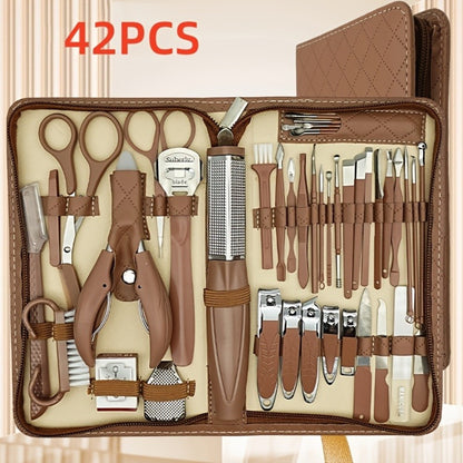 Professional Nail Pedicure Kit 42PCS Stainless Steel Nail Scissors Cuticle Nipper Ingrown Toenail Tools - Portable Travel Case Manicure Pedicure Set