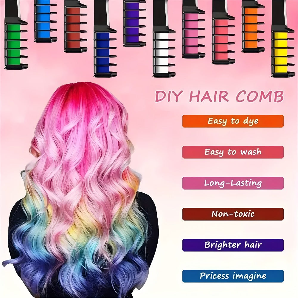 Hair Chalk Comb Set 11pcs 10 Colors + Comb Temporary Washable Hair Color Dye - Y2K Festival Halloween Christmas Birthday Stocking Stuffer Gift for Girls Kids