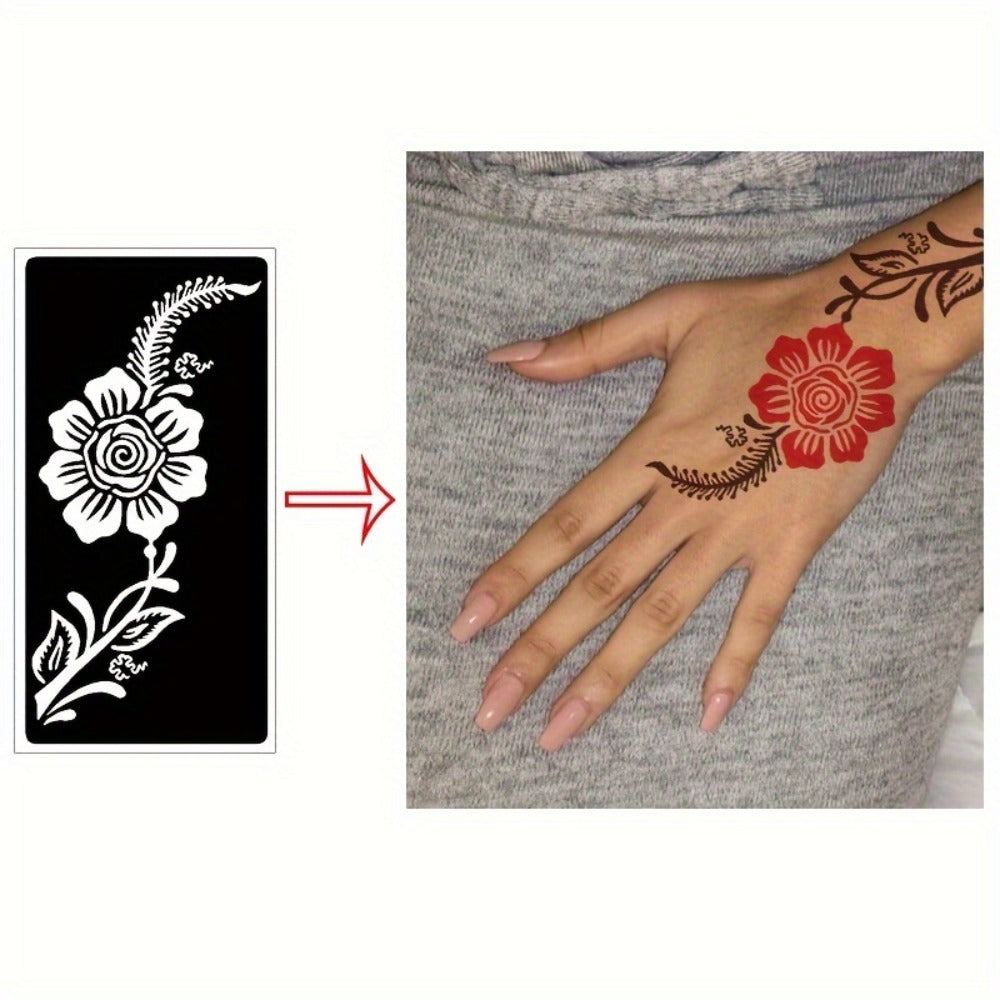9 Reusable Temporary Tattoo Templates for Arms, Hands, Navels, Legs, Large Flower Tattoo Supplies, Stone Glitter Airbrush Painting Templates for DIY Fake Tattoos for Parties