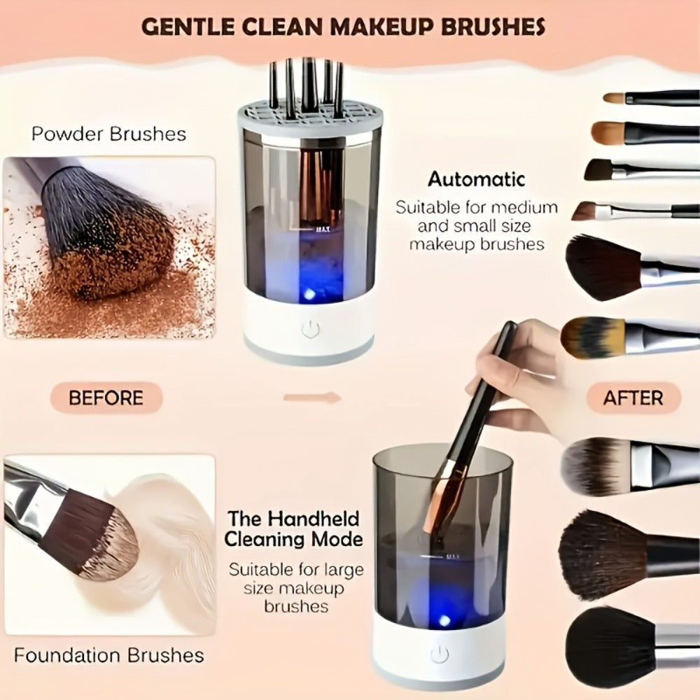 [Innovative Cleaning] Usb-Powered Makeup Brush Cleaner & Dryer - Odorless, Battery-Free, Essential Beauty Tool with Transparent Design & Copper Accents, Includes Dual-Section Brush Holder for Efficient Cleaning, Beauty Tool Accessory|Modern