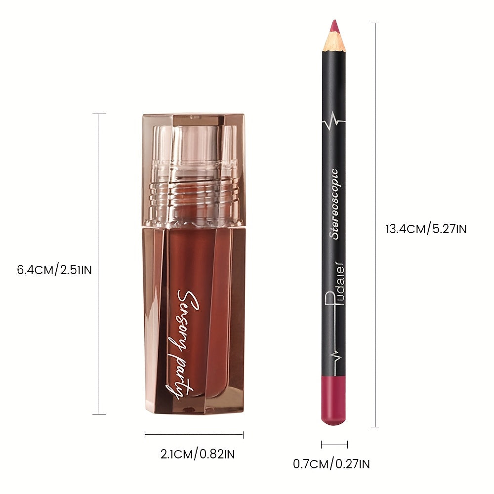 Hydrating Lip Gloss & Lip Liner Set - Define Your Lips with 3D Precision, Achieve Dewy Look for Any Occasion, Perfectly Versatile for Every Makeup Style! Christmas gifts, Christmas presents for Mom/Partner
