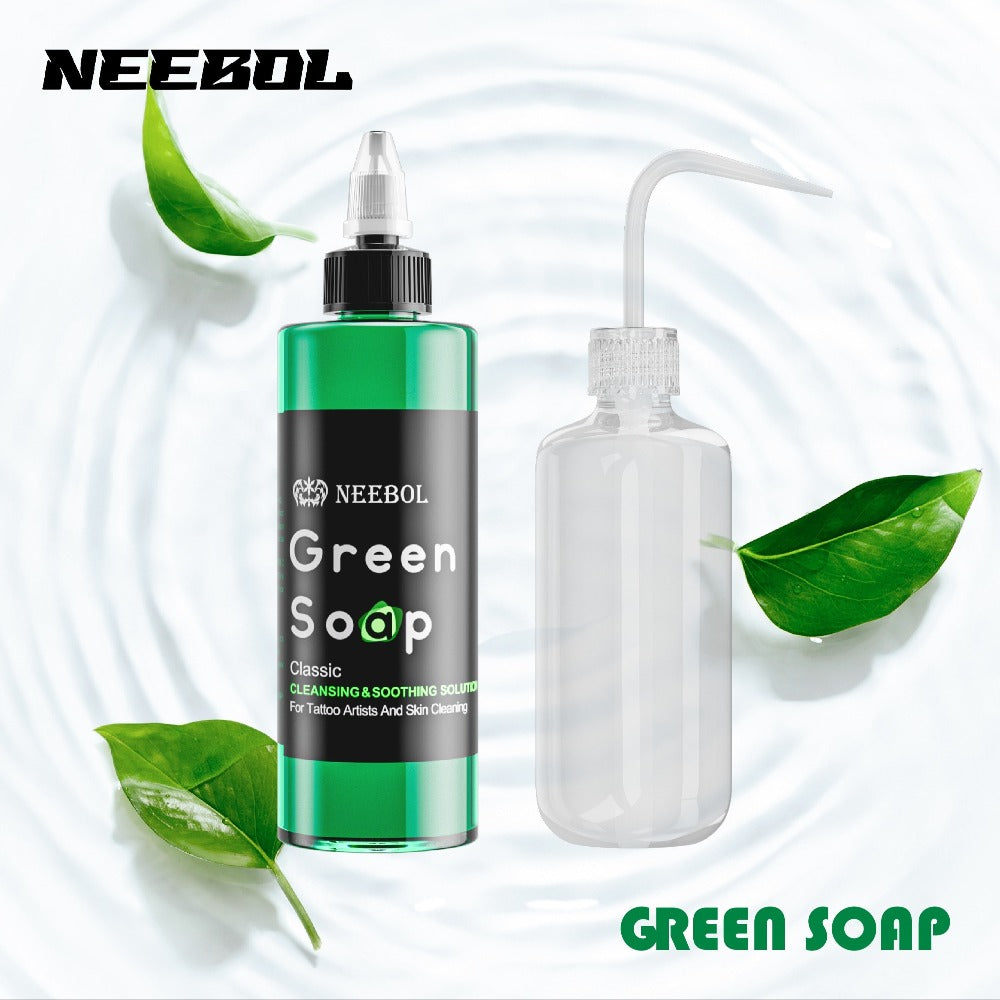 Neebol Green Soap Tattoo Cleaning Solution for Skin Prep Before And After Tattooing, Tattoo Kit, 8.5Oz Tattoo Soap with Squeeze Bottle, Moisturizing Tattoo Balm Cream for Vibrant Color, Tattoo Wipes Cleansing Cloth