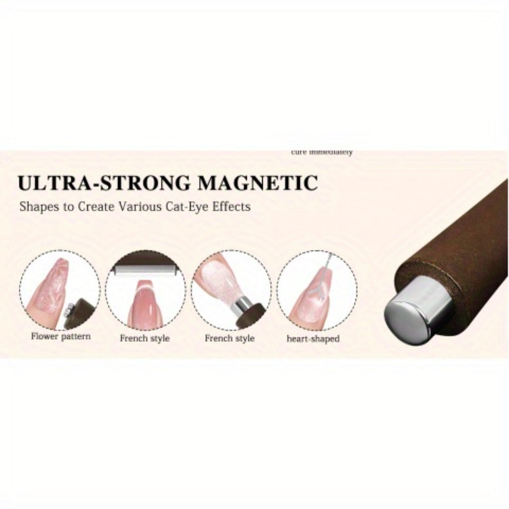 4in 1 Cat Eye Magnet for Nails, Y-Shaped Double Head Cat Eye Gel Nail Polish Magnet, Portable Professional Nail Magnet Stick with Heart Shaped Cat Eye Magnet Tool for Cat Eye Gel Nail Polish, Suitable for Personal DIY, Nail Studio or Nail