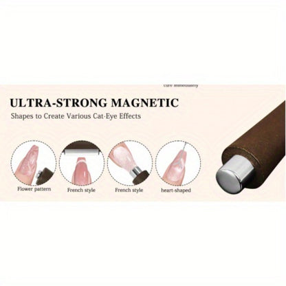 Cat Eye Nail Magnet Stick 4-in-1 Y-Shaped Double Head - Heart & Multi-Pattern Magnetic Tool for Cat Eye Gel Polish, Portable Professional Nail Art Magnet for Salon & DIY