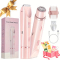 2in 1 Pink Dual Head Bikini Trimmer Women Electric Shaver, IPX7 Waterproof Wet & Dry Use Body Hair Trimmer and Facial Hair Remover for Bikini Underarm Leg Arm Body Face