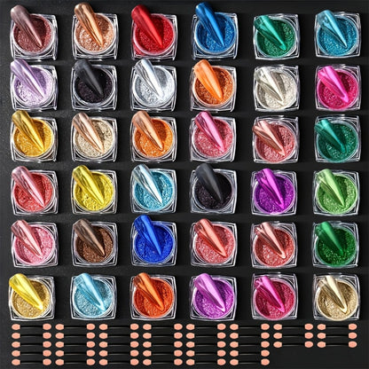 Nail Powder Set 36 Colors Chrome Holographic Glitter Nail Art Pigment Dust Kit for Gel Nails Acrylic Manicure Decoration