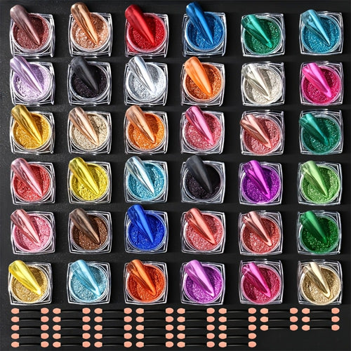 Nail Powder Set 36 Colors Chrome Holographic Glitter Nail Art Pigment Dust Kit for Gel Nails Acrylic Manicure Decoration
