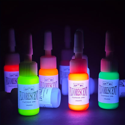 Fluorescent Tattoo Ink Set 10 Colors UV Glow Bright Long-Lasting Light-Reactive Neon Tattoo Ink Bottles for Tattoo Artists & Enthusiasts Body Art