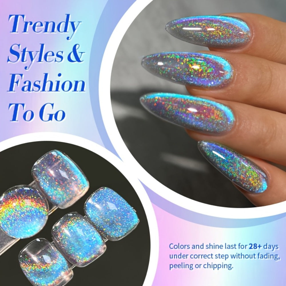 1 Born Pretty 9D Magnetic Cat Eye Gel Polish - Holographic Rainbow with Magnetic Swirl Design, Soak-Off /LED Curable Nail Polish Suitable for DIY Magnetic Nail Art, -Lasting Gel for Salon & Home Use 0.34oz