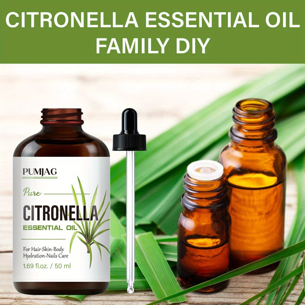 Citronella Essential Oil 50ml Pure Hydrating Body Massage Oil with Dropper - Non-Alcoholic Moisturizing Oil for Face Hair Nails Dry Skin Care All Skin Types Adults
