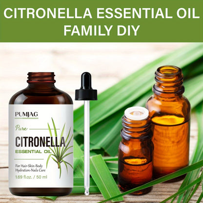 Citronella Essential Oil 50ml Pure Hydrating Body Massage Oil with Dropper - Non-Alcoholic Moisturizing Oil for Face Hair Nails Dry Skin Care All Skin Types Adults