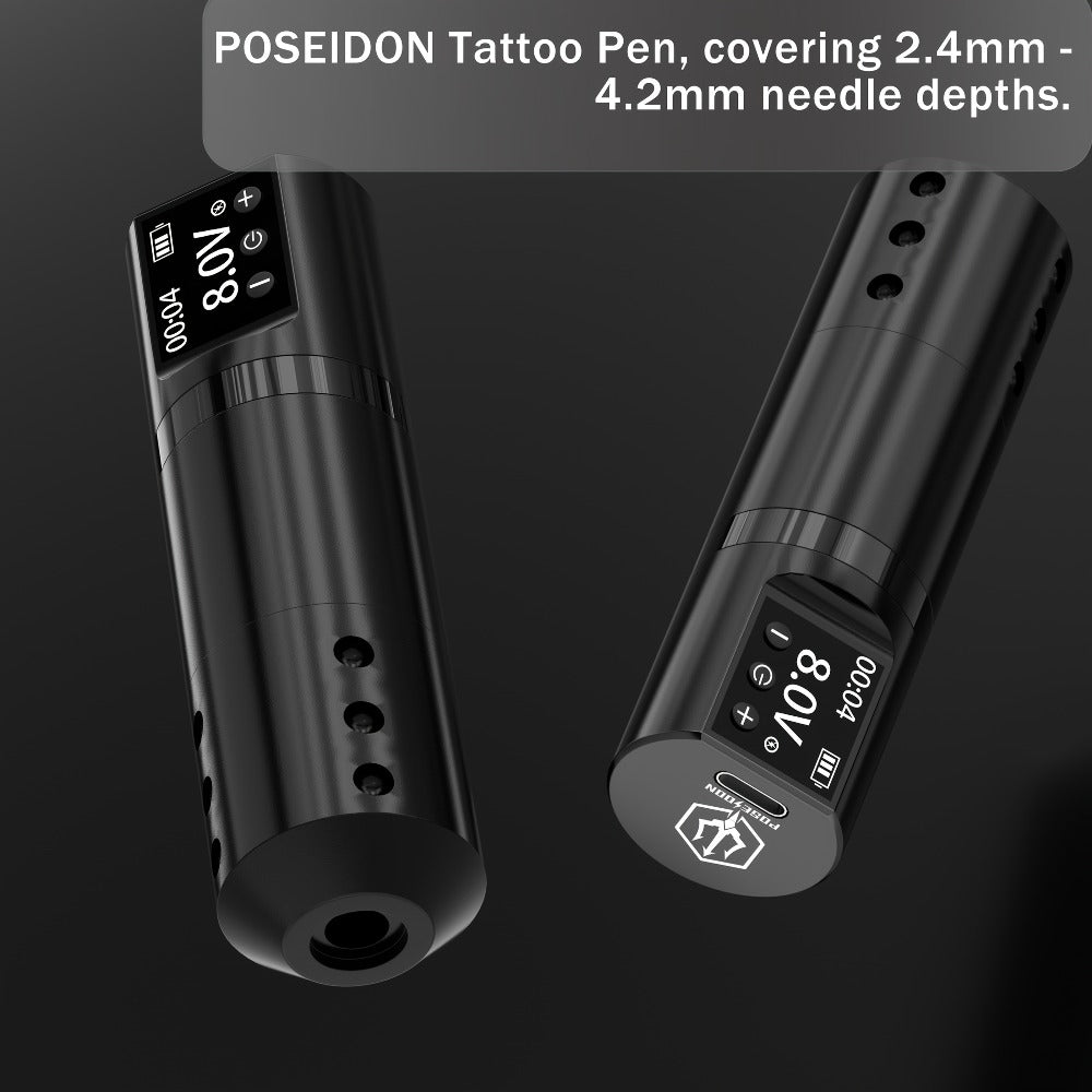 POSEIDON V5 Cordless Tattoo Machine Kit Complete with LCD Screen Display, Wireless Rotary Pen, 1500mAh Battery, 10 Needles & 11 Ink - Full Tattoo Supplies for Beginners & Professional Artists, Portable Tattoo Gun (No Adapter Included)