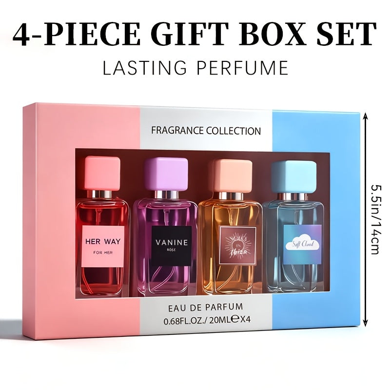 4pcs Women's Luxury Perfume Gift Set - EDP Long-Lasting Floral Scent Perfume Suitable for Dating, Parties & Special Occasions, 4 Different Scents (0.68oz Each), Holiday Gift for Her