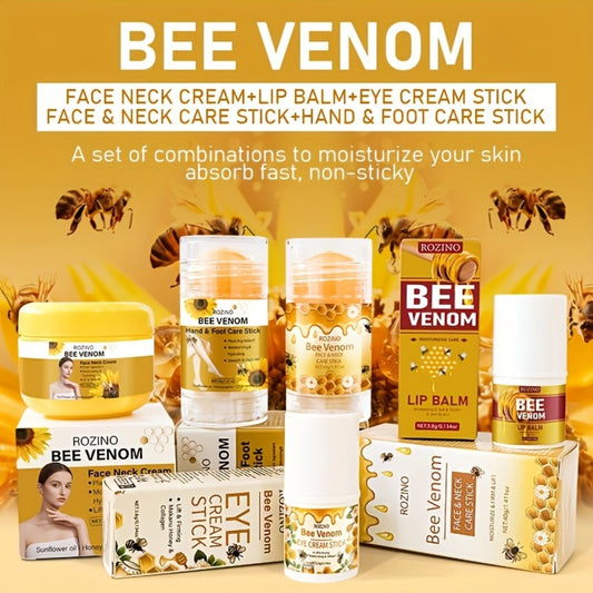 5pcs Bee Venom Care Set, Suitable For Lip, Face, Neck, Hands, Feet And Full-body Care. Moisturizing And Nourishing, Providing All-round Protection. Light And Non-greasy, Quickly Absorbed, Gentle And Non-irritating, Portable And Easy To Use
