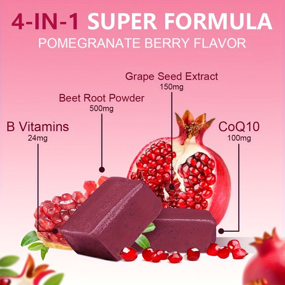 Super Beetroot Chewable Gummies Contains CoQ10, Beetroot Powder, Grape Seed Extract, Multivitamins, Supports Healthy Blood Pressure, Heart Health, Circulation & Blood Flow, 60/120 Soft Chewable Gummies