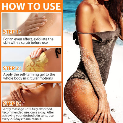 Self Tanning Cream 200ml Streak-Free Natural Glow with Glycerin & Coconut Moisturizing Fake Tan Lotion for All Skin Types Dry Skin Beach Outdoor Year-Round Tan Low-Allergy