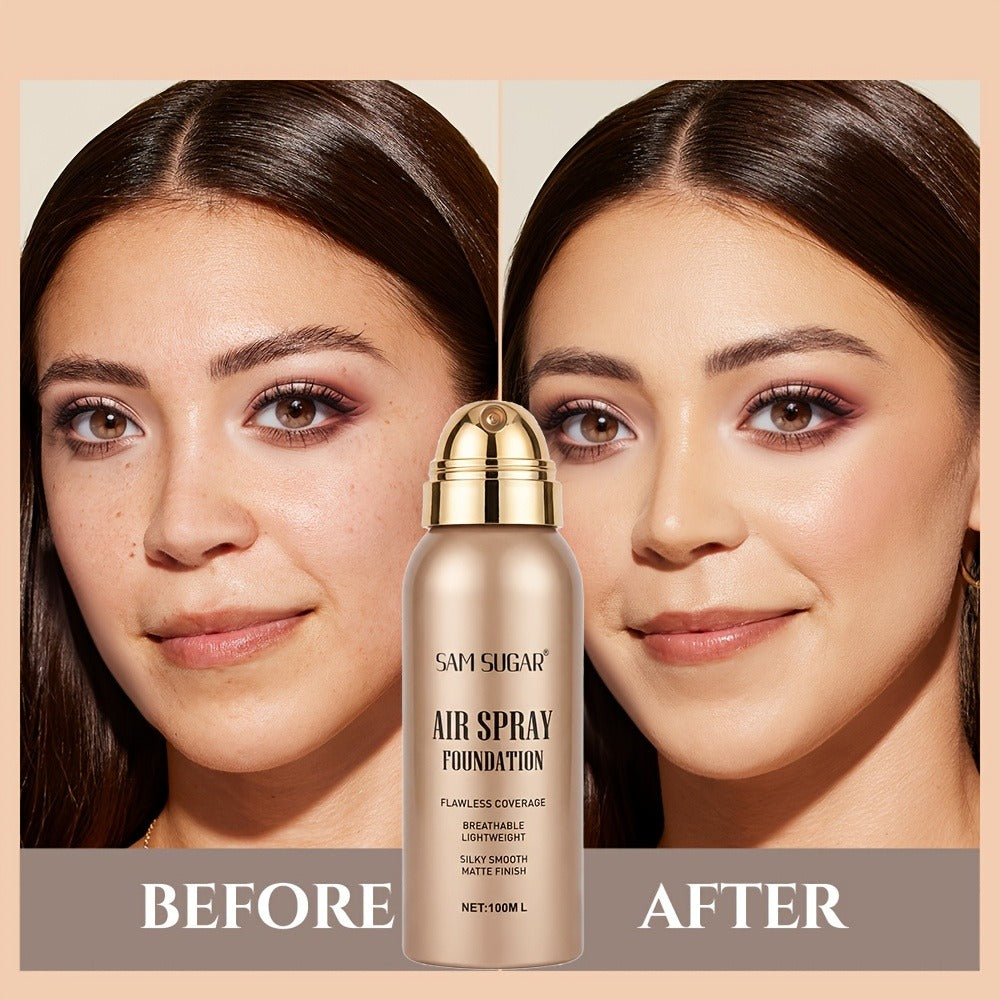 Matte Foundation Spray Powder with Brush Set — Waterproof Sweat-Proof Long-Lasting Full Face Coverage, Natural Finish for All Skin Types
