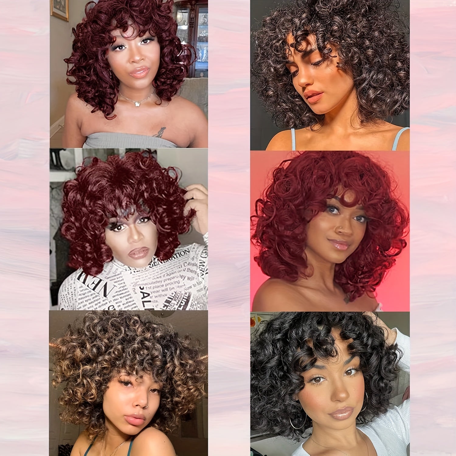 Short Afro Wig with Bangs for 14'' - Kinky Curly Synthetic Hair Wig Suitable for African, Ombre 2-Tone Black/Brown Highlights, Natural Volume & Daily Wear Hair Replacement Wigs