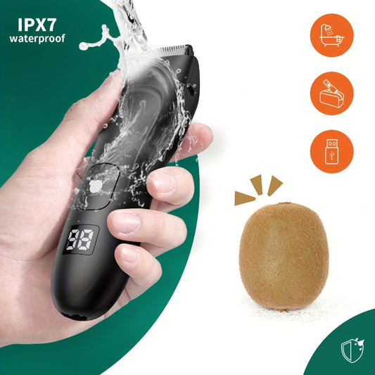 Body Hair Trimmer for Men IPX7 Waterproof Electric Groin Pubic Shaver Ceramic Blade LCD Display Replaceable Head Ball Trimmer Grooming Kit