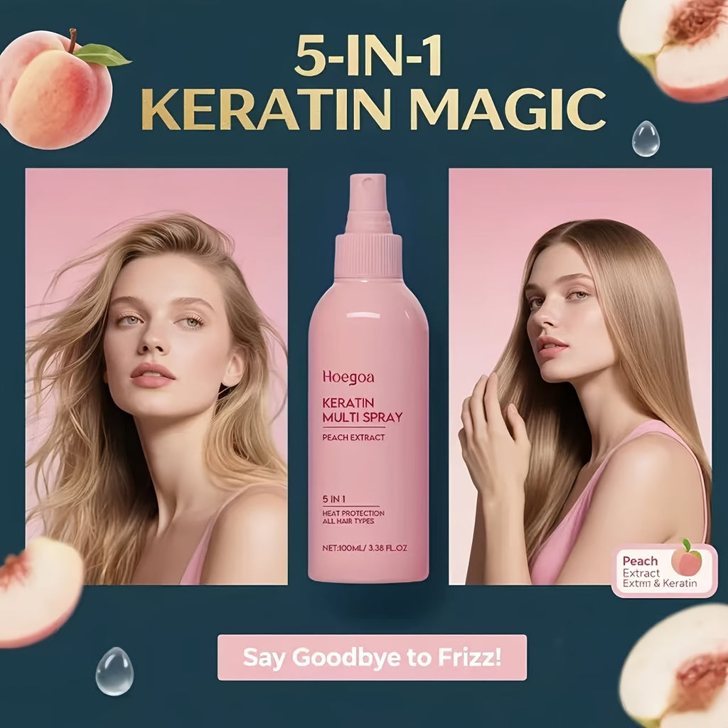Set of 2 Fruity Peach Leave-In Conditioner Spray, Ideal for Styling Normal Hair with a Fluffy Look, Provides Hydration And Moisture, Lasting Scent, Heat-Resistant And No Rinse Required. Perfect Gifts for Valentine'S Day