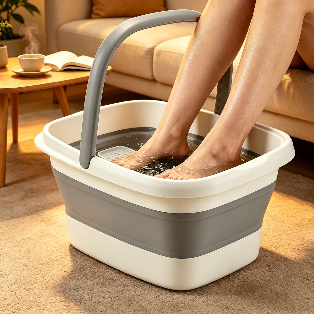 1 Pack Collapsible Foot Bath Basin for Soaking Feet, Foot Soak Tub, Plastic Foot Bucket with Handles And Massage Acupoint for Relief, Pedicure, Home Spa, Available in Four Colors, Including Grey, Green, Pink And Yellow