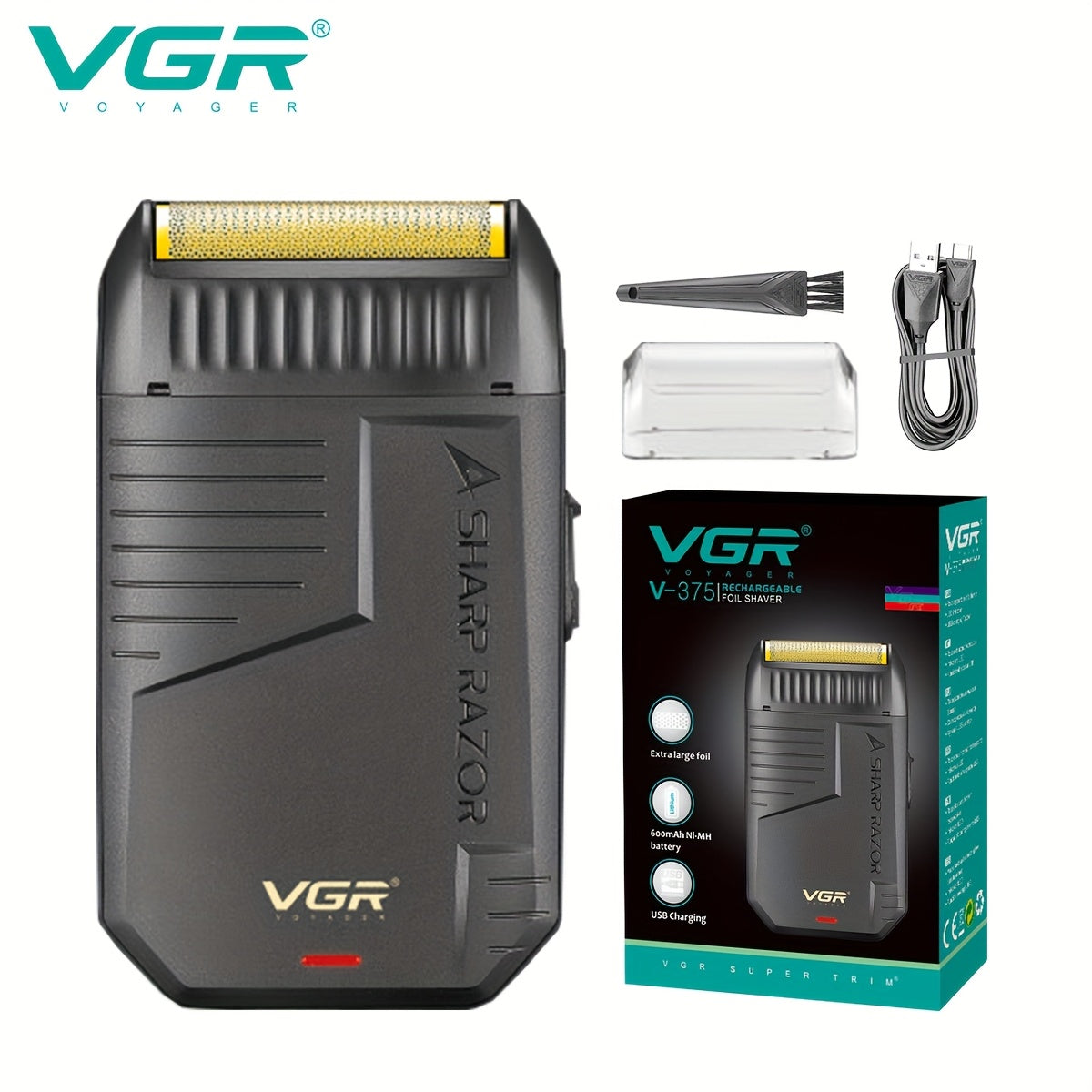Electric Razor for Men VGR USB Rechargeable Cordless Foil Shaver Professional Beard Sideburn Trimmer Travel Hair Trimmer Minimalist Black Gift for Him