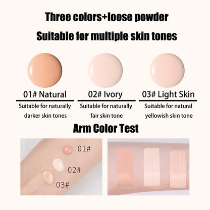 BB Cream Makeup Kit with Loose Setting Powder, Brush & Sponge — Full Coverage Foundation, Waterproof Long-Lasting, Hydrating for All Skin Types