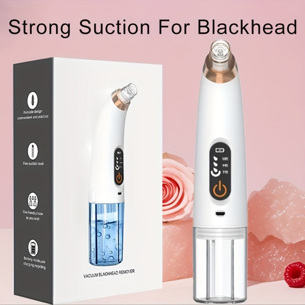 Rechargeable Blackhead Remover & Pore Cleanser Kit - USB Charging, Ergonomic Design with 3 Intensity Settings, Includes Multiple Nozzle Attachments, Ideal Skincare Gift for Enthusiasts