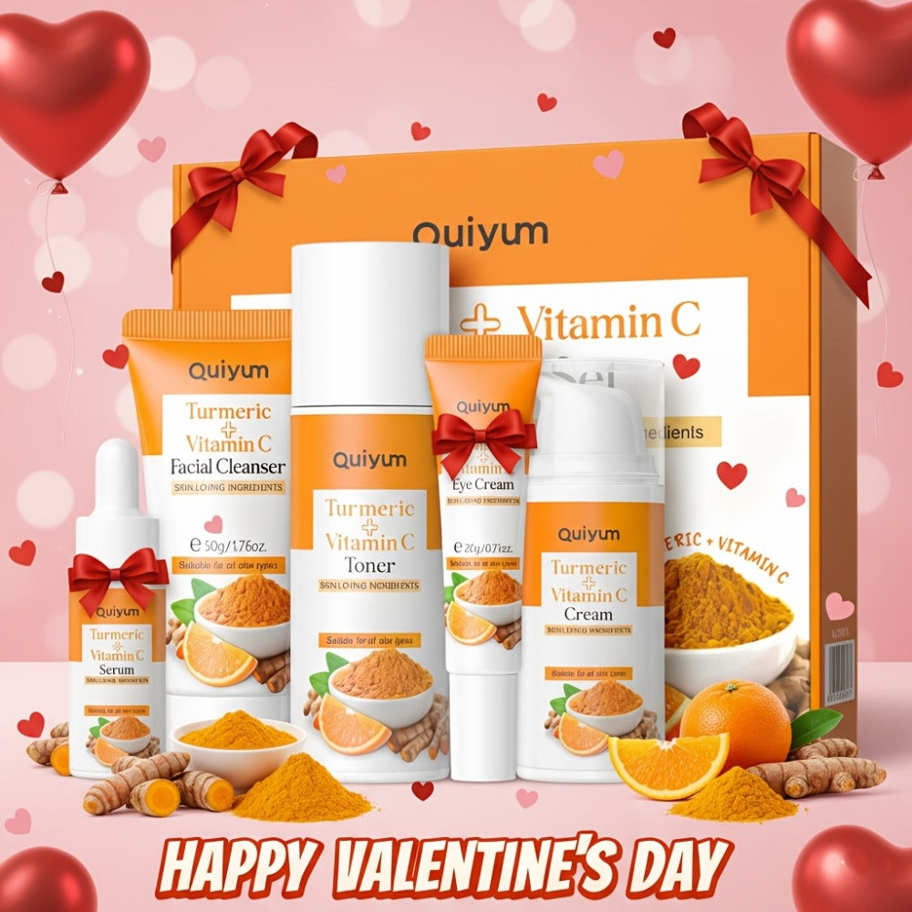 Turmeric And Vitamin C Skincare Set, 5-In-1 Skincare Gift Set with Facial Cleanser, Face Serum, Face Cream, Eye Cream, Toner, Facial Care Kit for Women, Skincare Gift Set Birthday Mother'S Day Christmas Gifts for Women