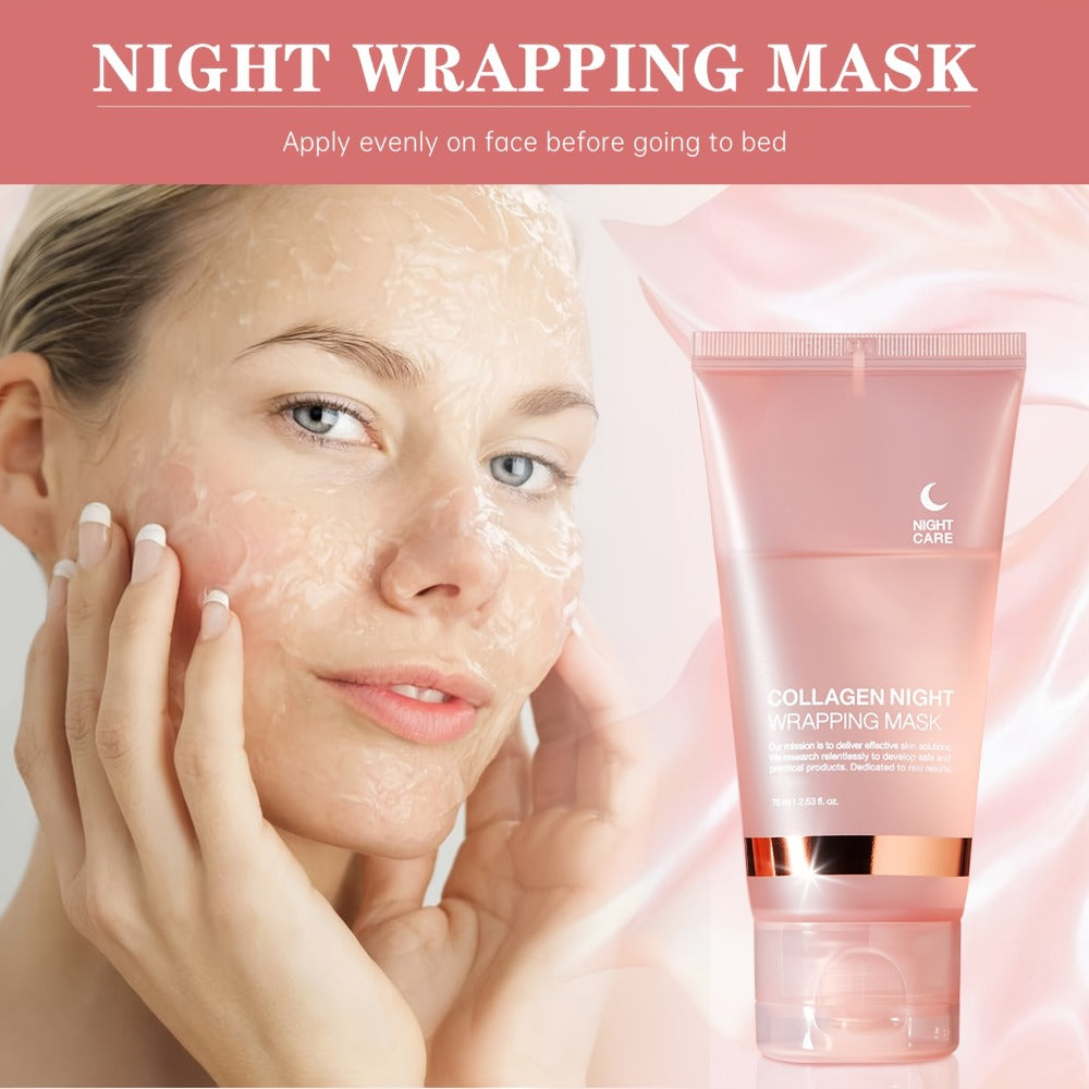 Collagen Night Wrap Mask, with Jelly Brush, Alcohol-free Mild, Deep Penetration, Nourish And Firm The Skin, Suitable for All Skin Types, Facial Glow And Luster, Halloween Christmas Valentine's Day Gift, First Choice