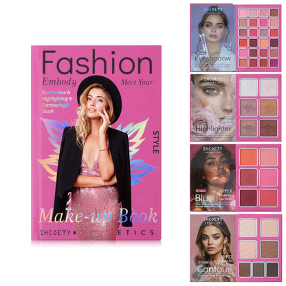 Eyeshadow Palette Blush Highlighter Loose Powder 3-in-1 Compact Makeup Palette, Book-style Folding Design, Holiday Gift Set for Women