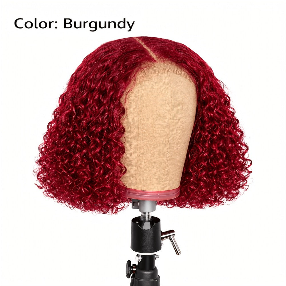 Deep Wave Curly Bob Wig Glueless Rose Net Cap - Secure Fit Short Curly Wig for Women Burgundy Golden Dark Brown Light Brown 14 Inch